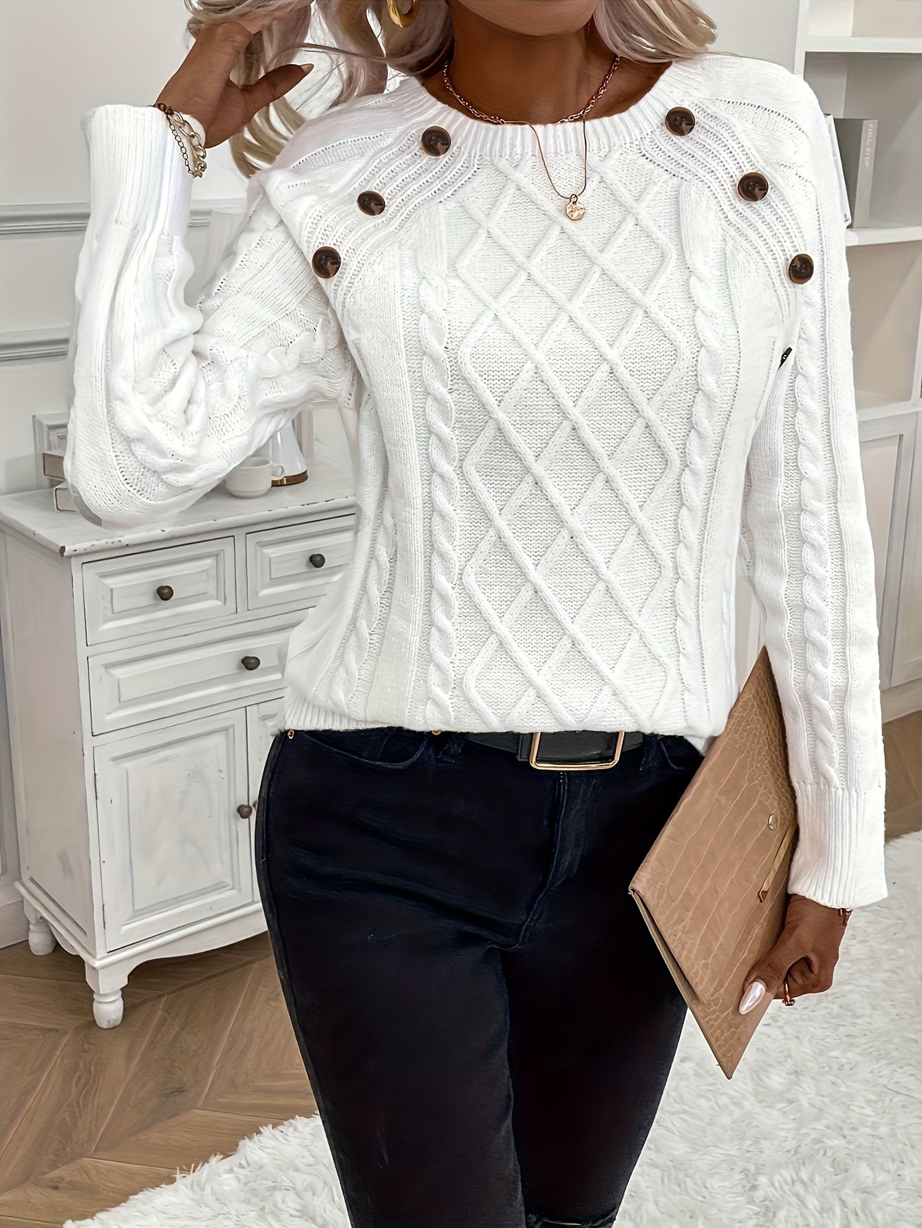 Chloe Cable Knit Crew Neck Sweater