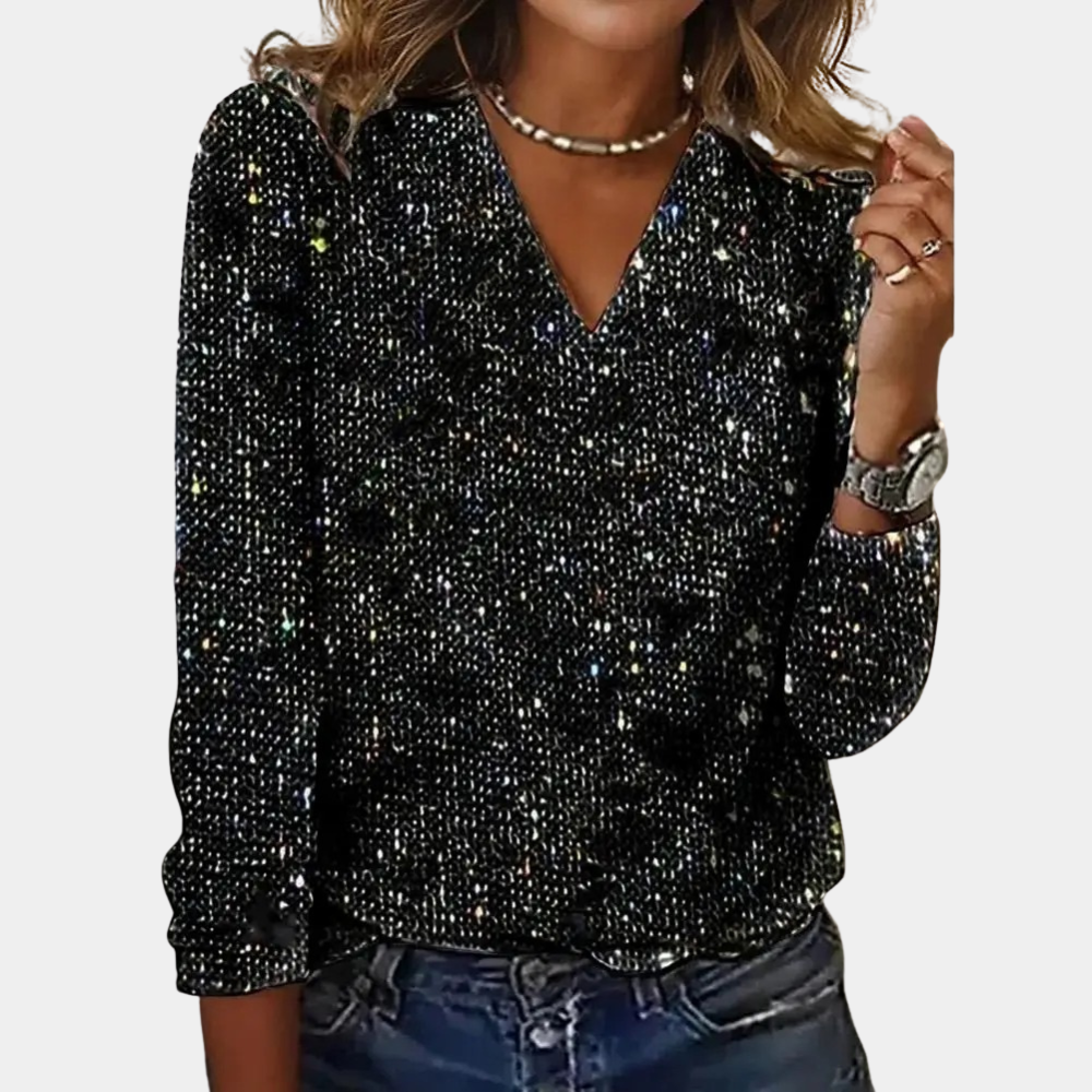 Kelly | Women's Glitter Blouse | V-Neck