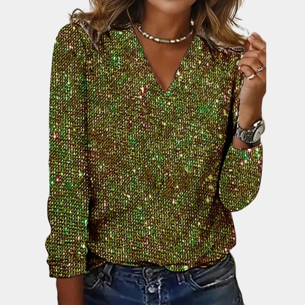 Kelly | Women's Glitter Blouse | V-Neck