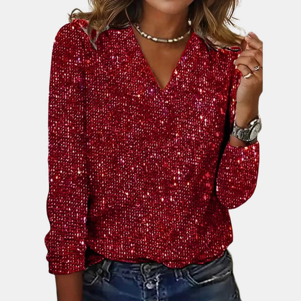 Kelly | Women's Glitter Blouse | V-Neck