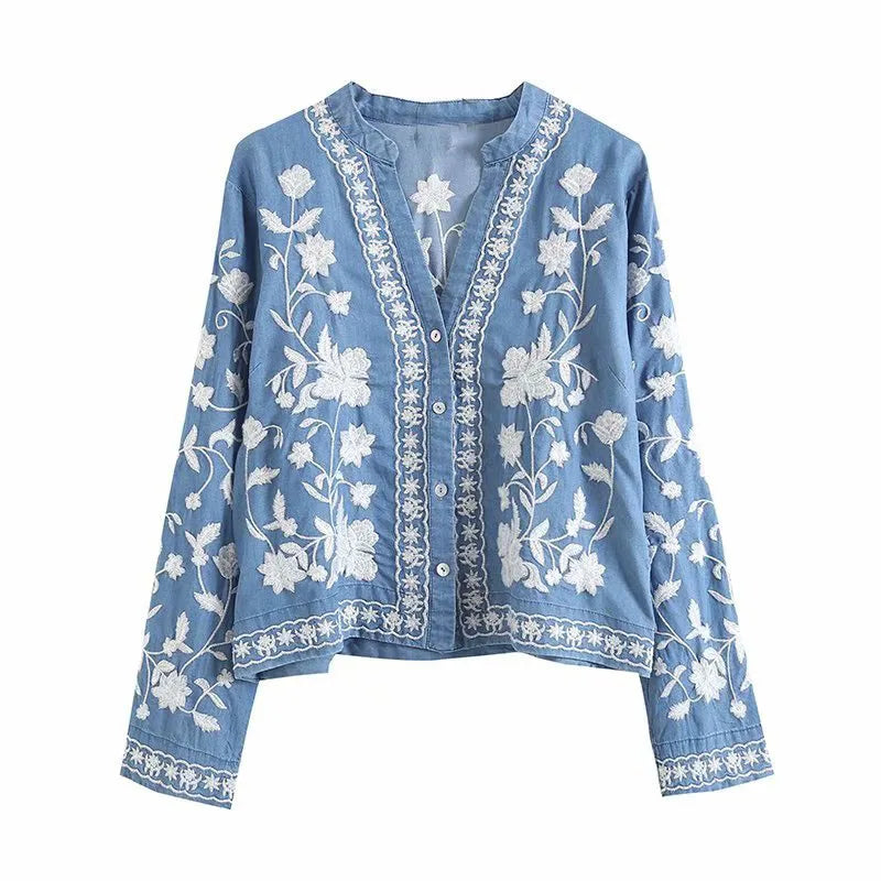 Boho - Denim Bloom Cardigan