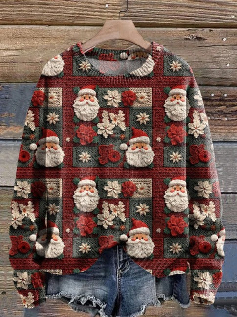 Warm Cozy Sweater with Santa Flower