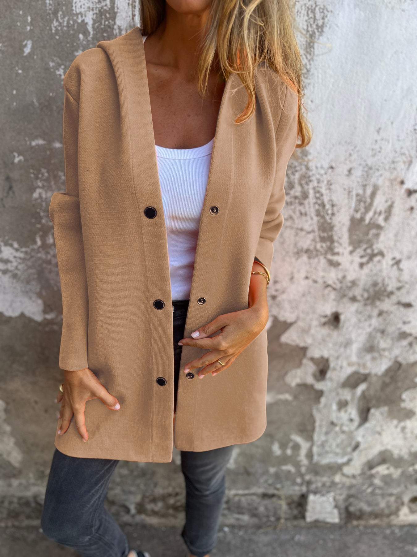 Amelia | Casual single-breasted hooded jacket