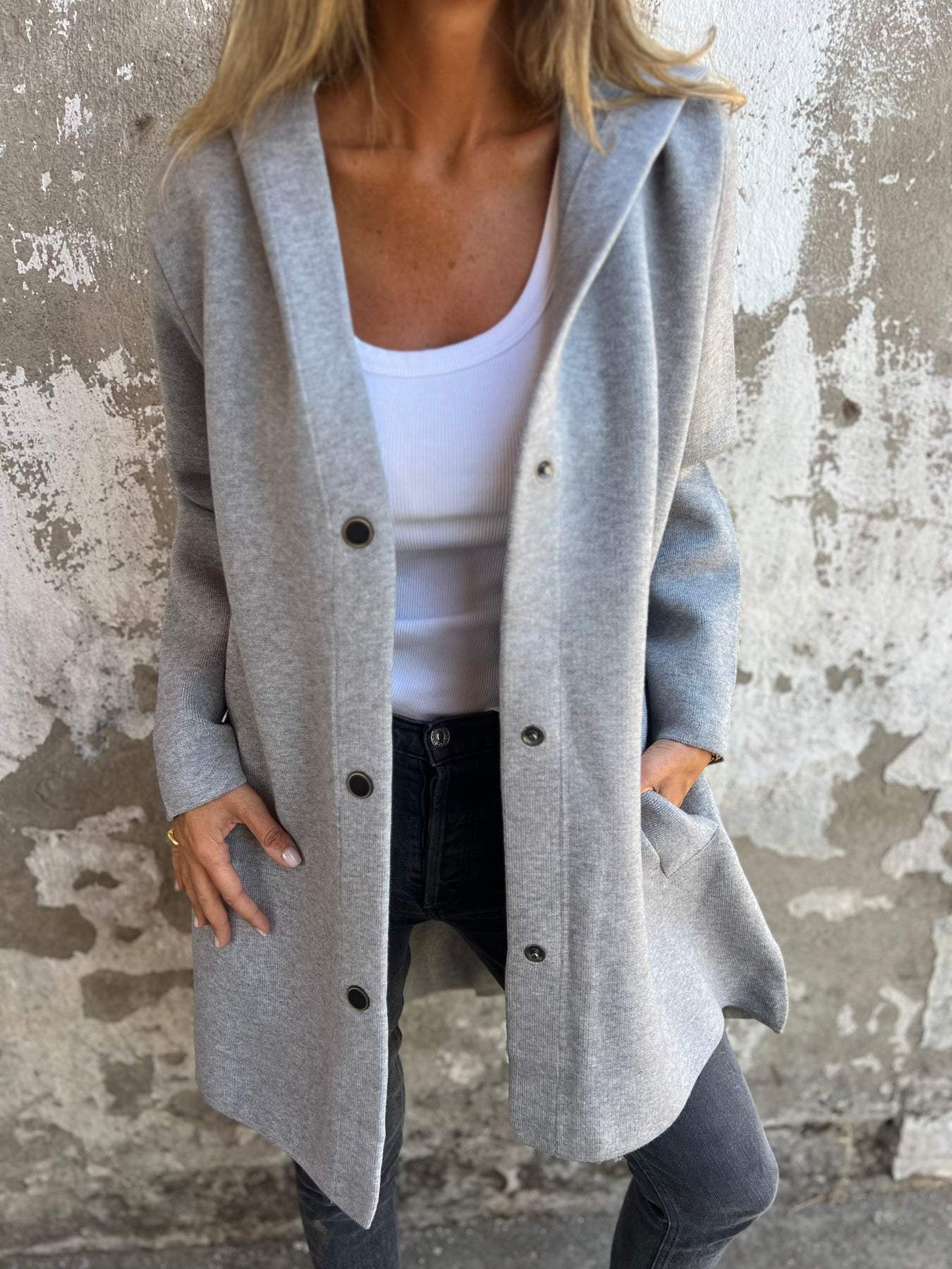 Amelia | Casual single-breasted hooded jacket