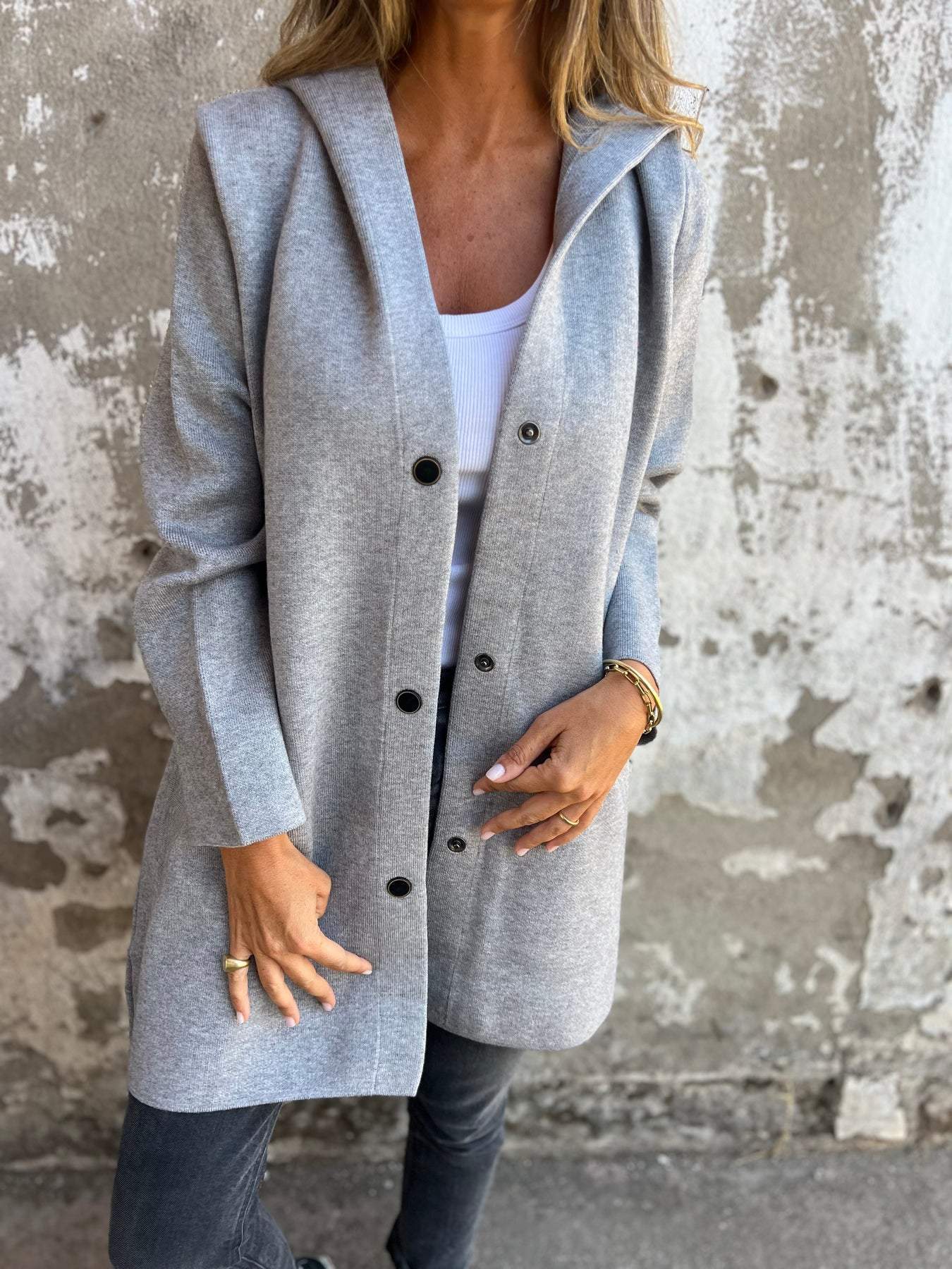 Amelia | Casual single-breasted hooded jacket